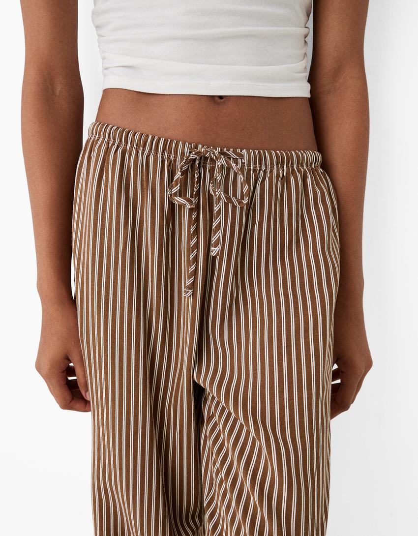 Straight-leg striped trousers with elasticated waist-Brown-3