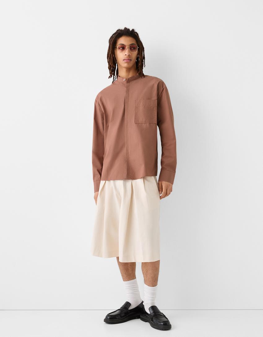 Camisa de manga comprida boxy de algodão-Rosa-3