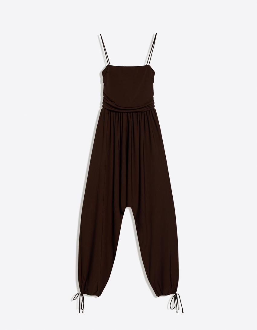 Strappy sarouel jumpsuit-Brown