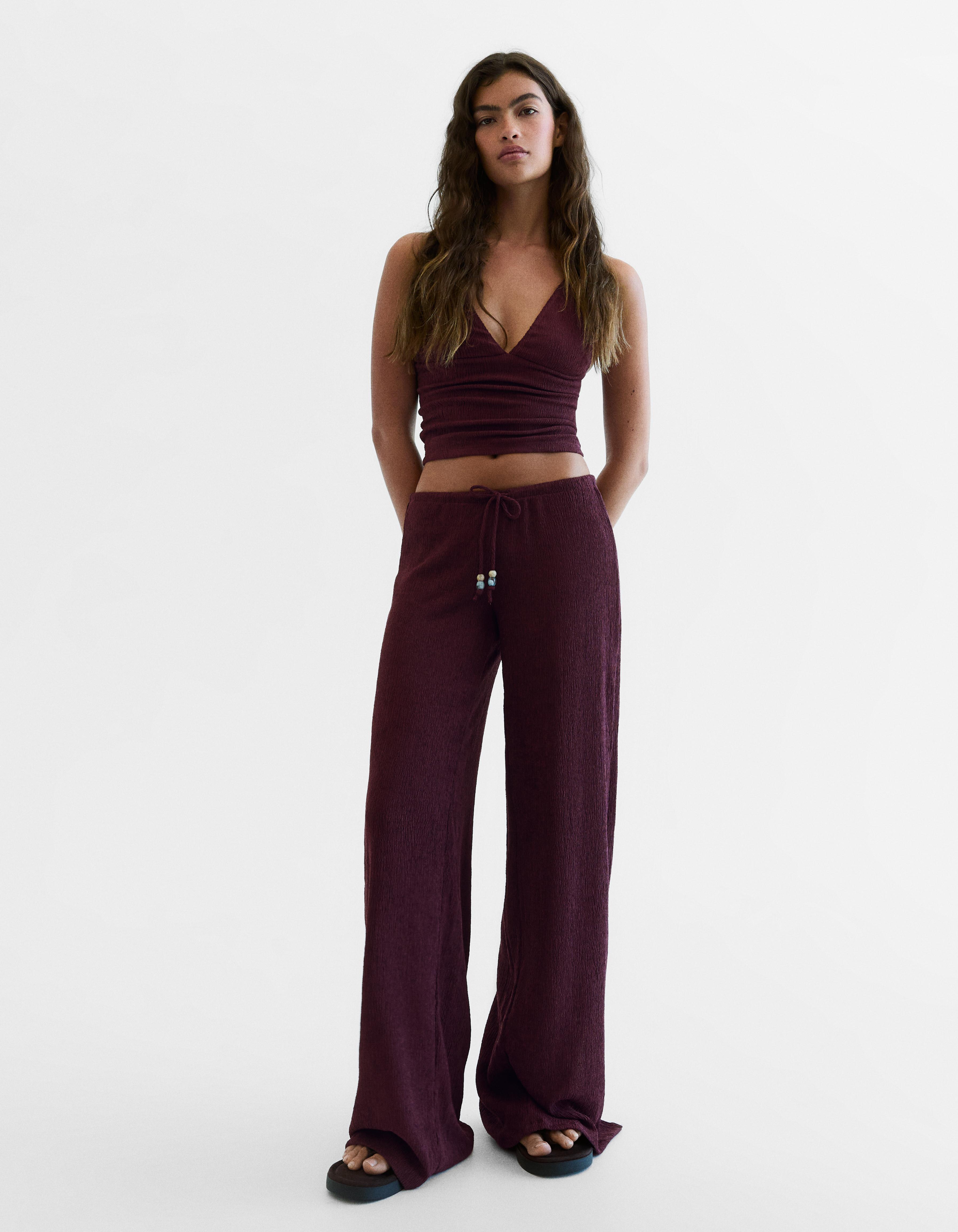 Wide-leg trousers with elasticated waist — Violet