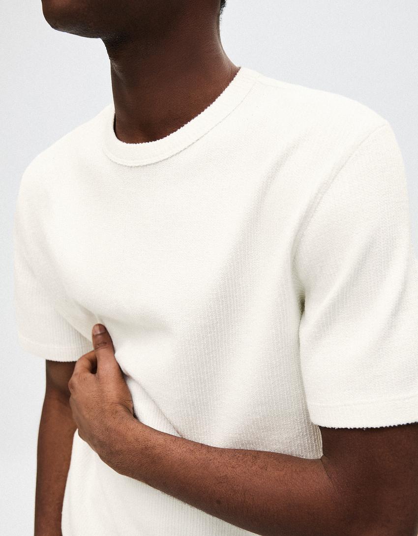 Textured short sleeve T-shirt-Off white