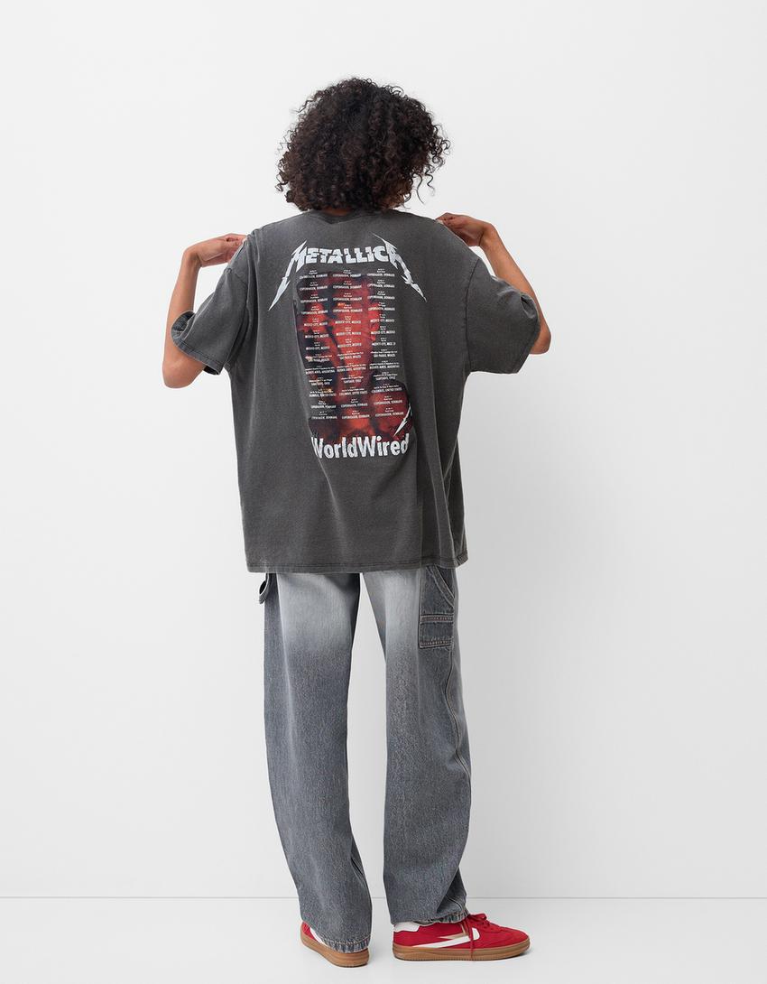 Kısa kollu Metallica baskılı t-shirt-Gri-1