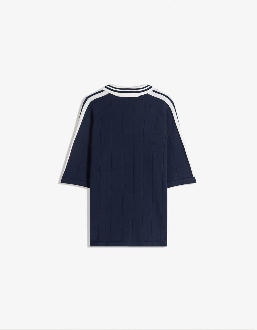 Short sleeve sport print polo shirt-Navy