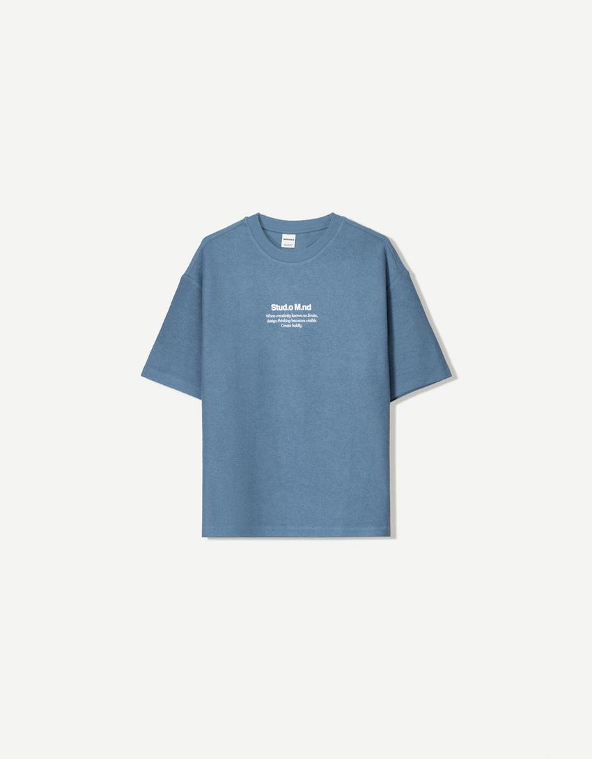 T-Shirt aus Plüschgewebe mit Print-Blau-4