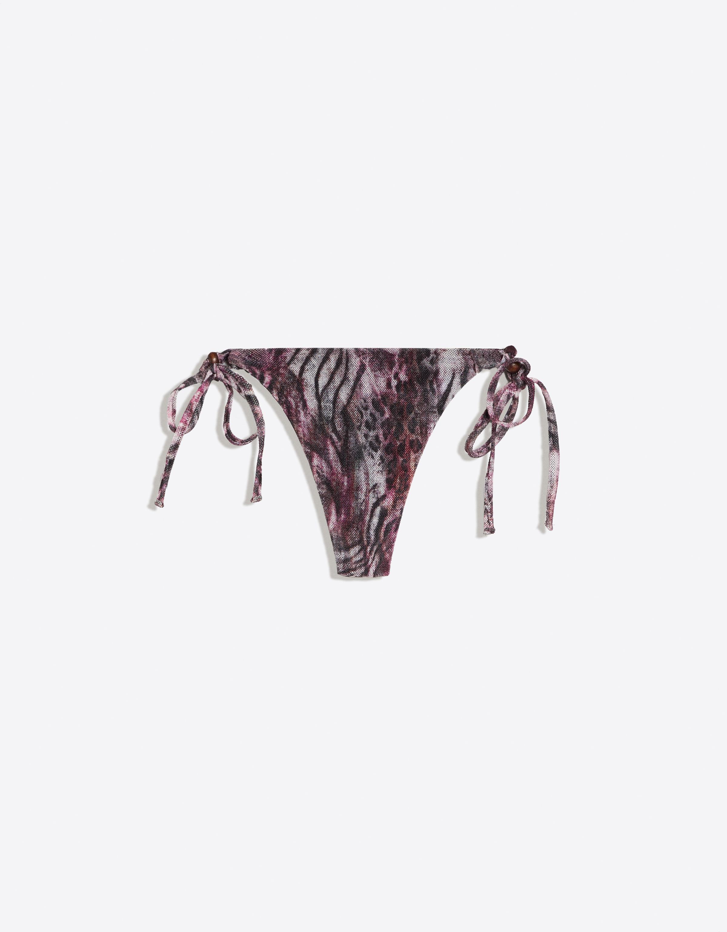 Mesh print thong bikini briefs — Maroon