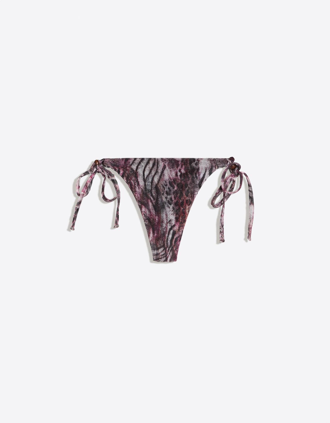 Mesh print thong bikini briefs — Maroon