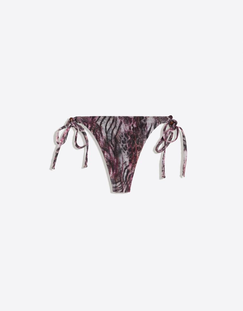 Bas de bikini string mesh imprimé-Grenat