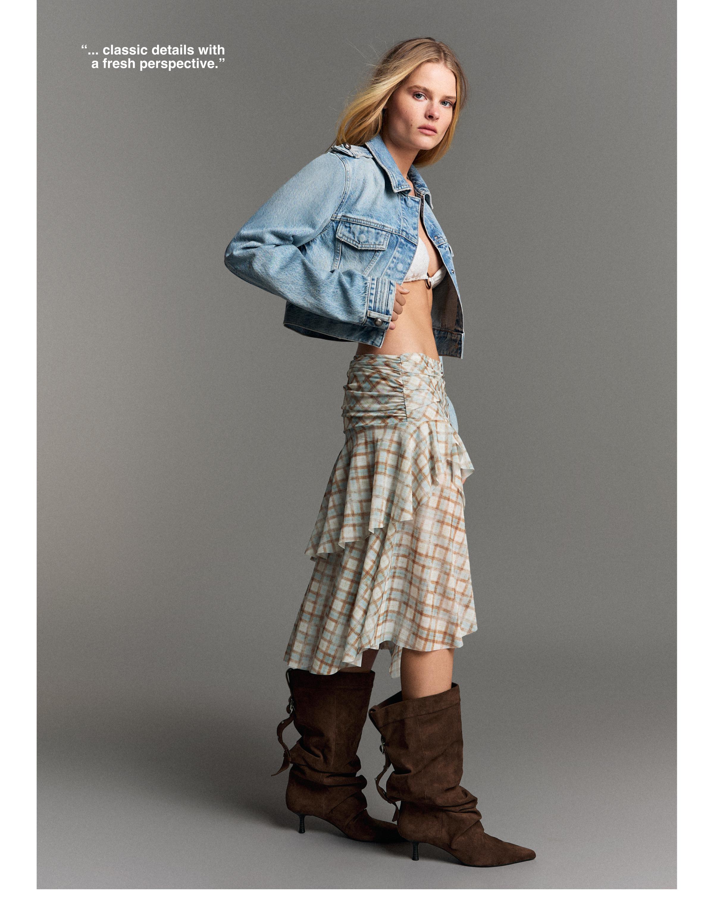 Checked midi skirt — Light blue