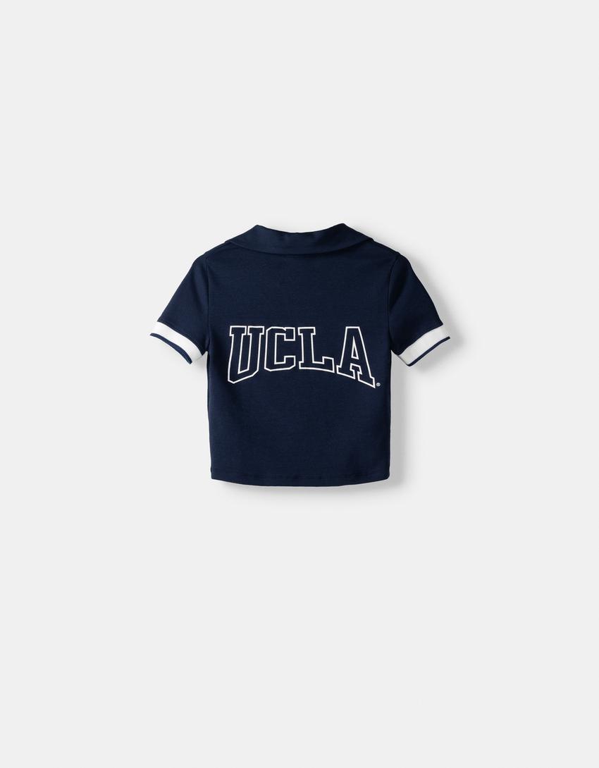UCLA fitted embroidered polo collar T-shirt-Navy-5