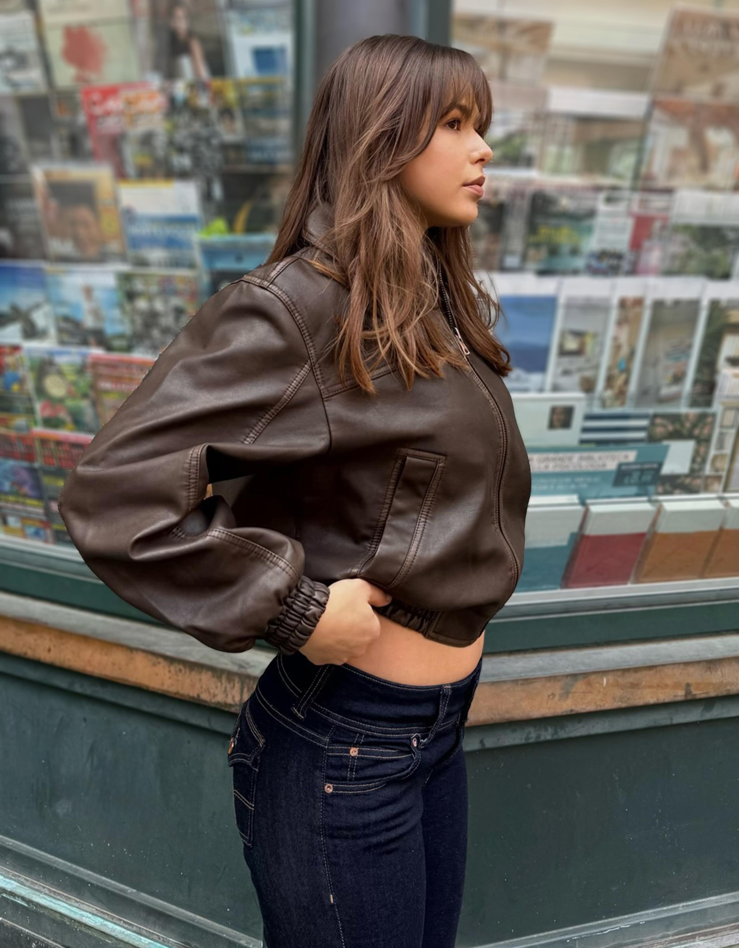Leather effect jacket — Brown