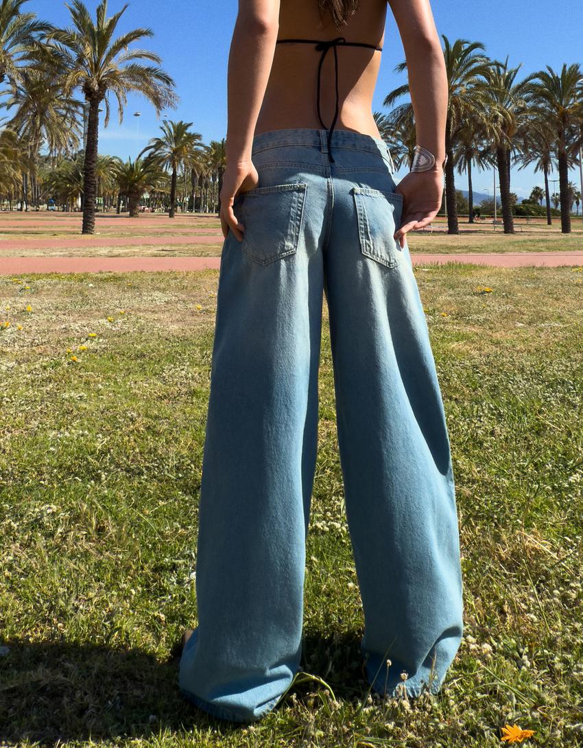 Wide-leg low-waist jeans-Light blue-2