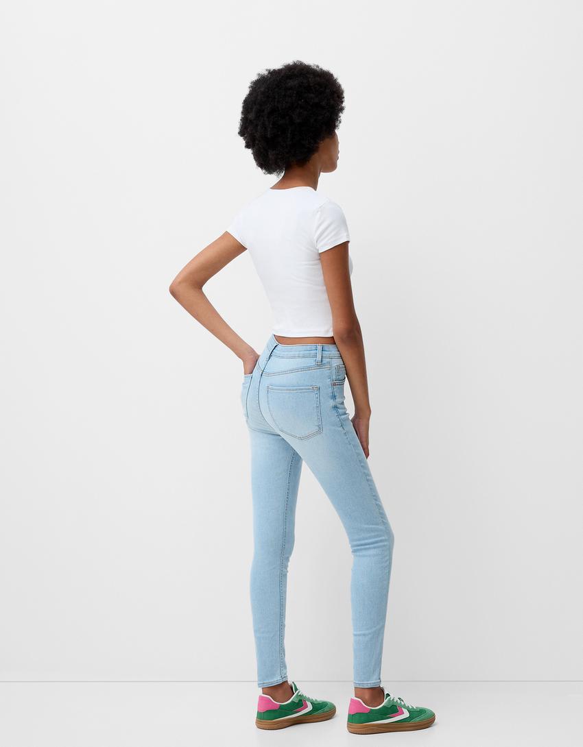 Jeans taille très haute skinny-Bleu clair