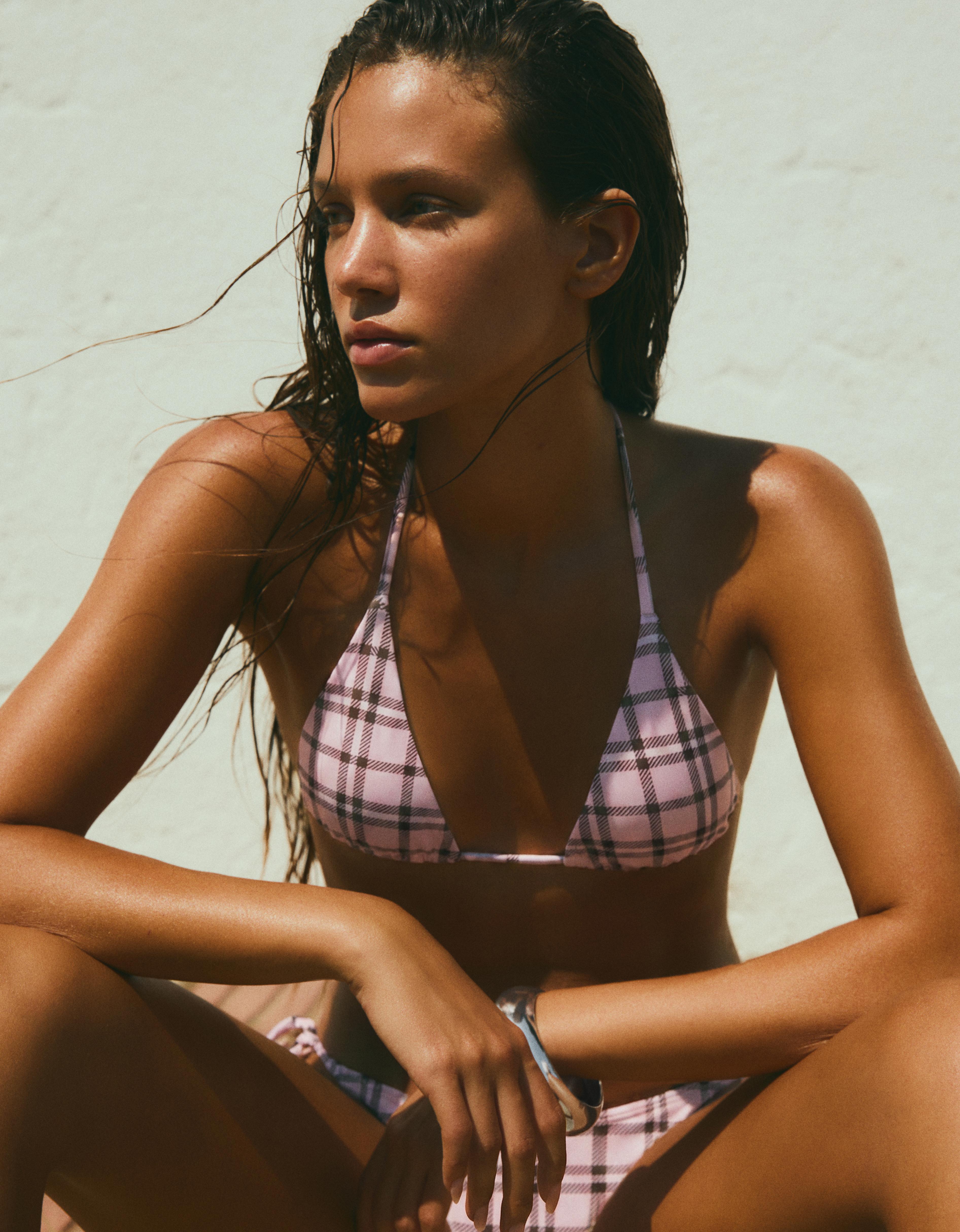 Checked triangle bikini top — Pink