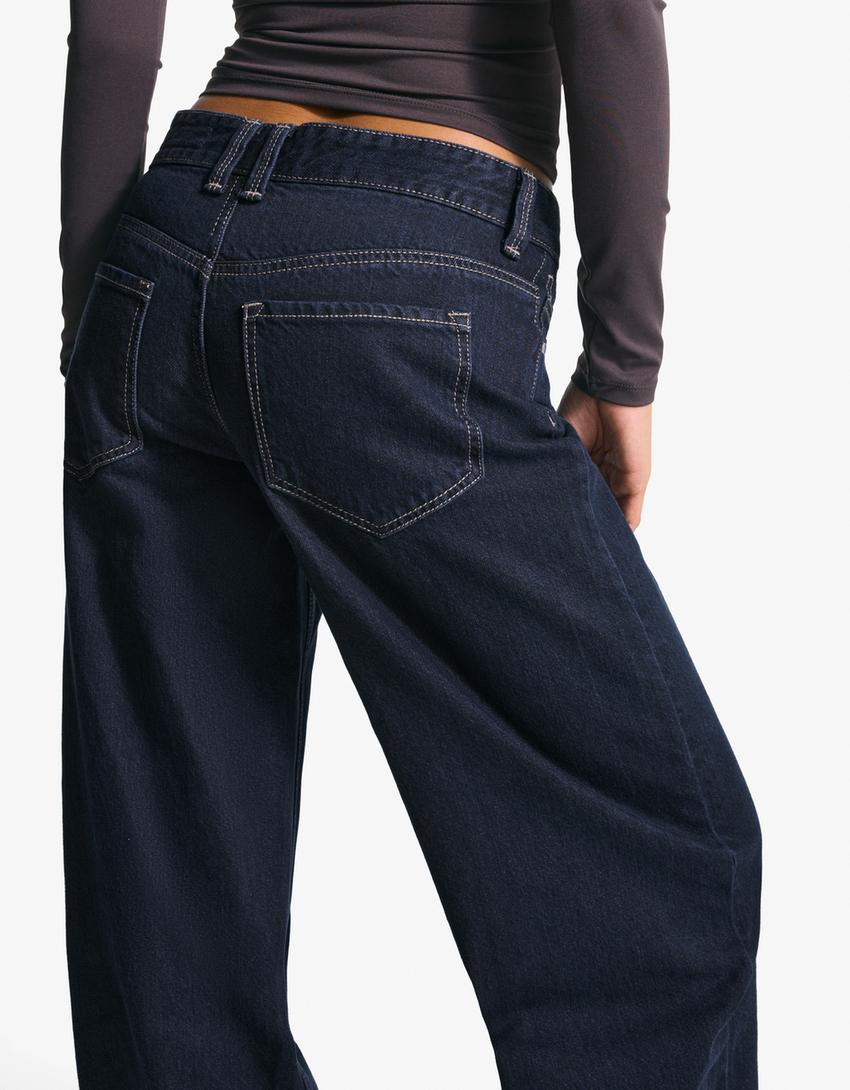 Jeans baggy fit barrel fit taille basse-Marine