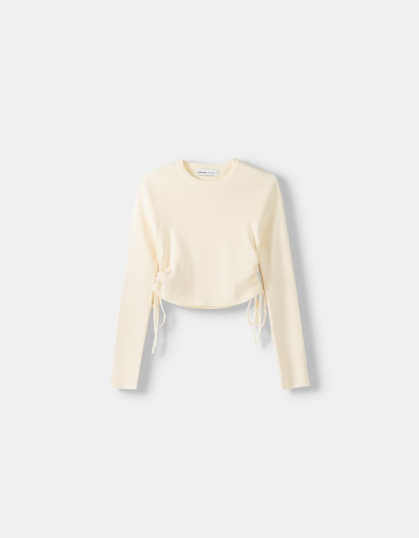 سويتر بزمة جانبية-كريمي-4