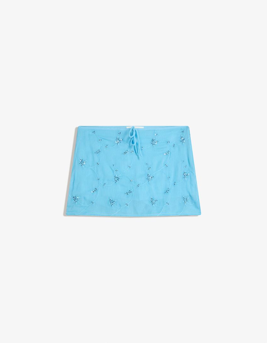 Minijupe brodée-Bleu clair-3