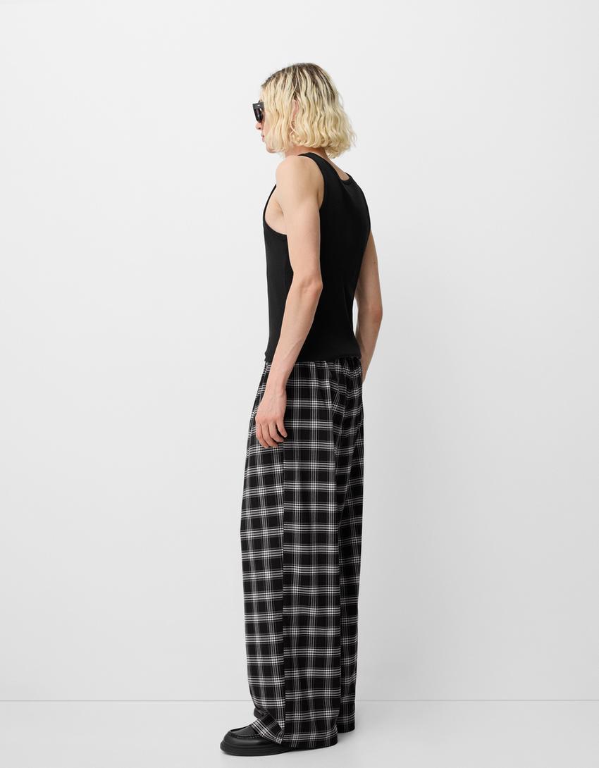 Pantalón straight cuadros-Negro-3