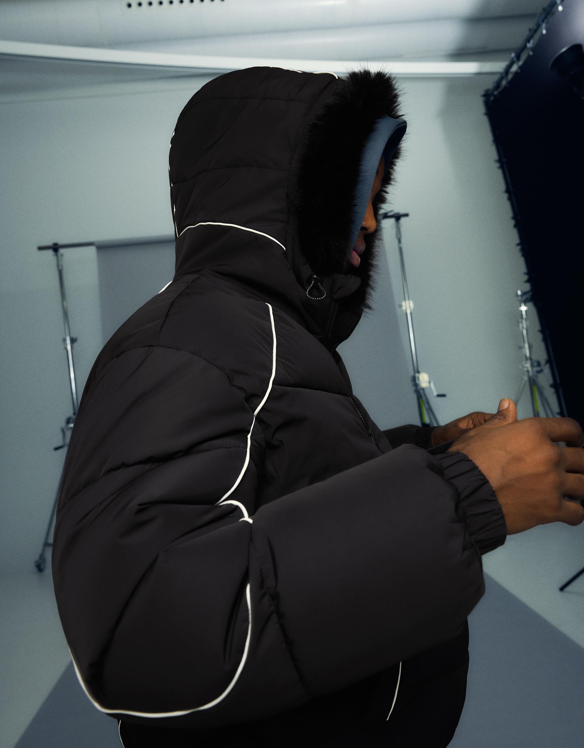 Technical jacket with faux fur hood