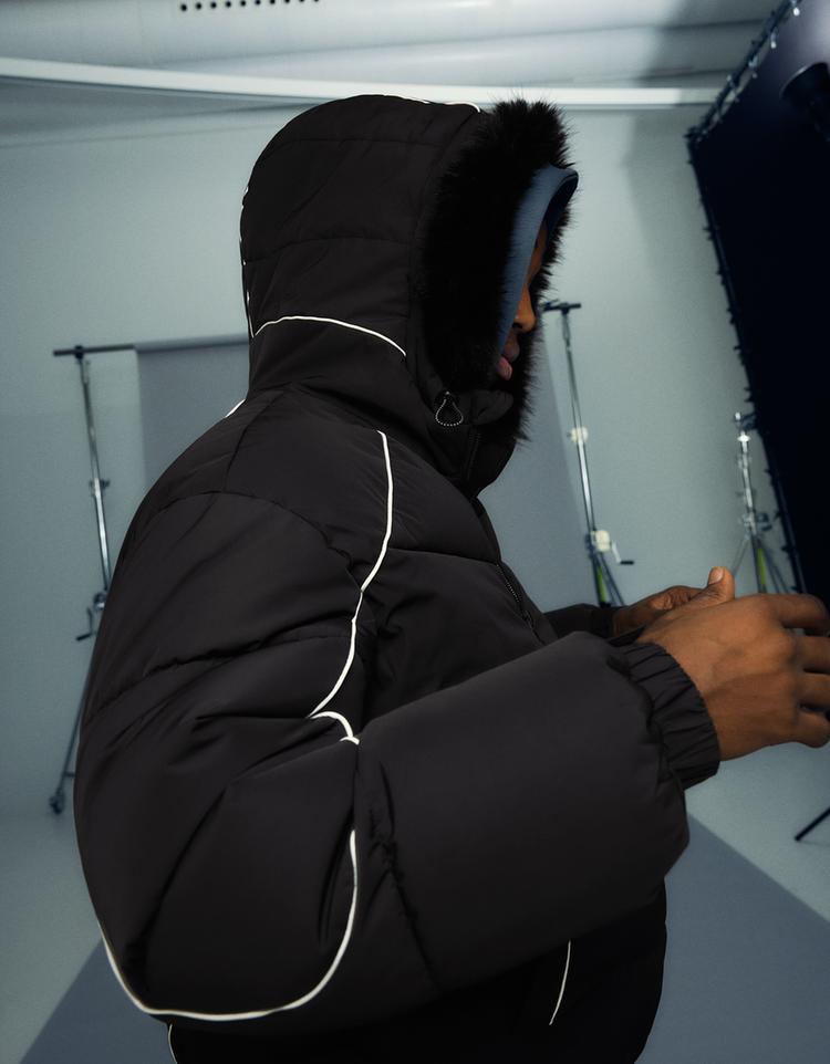 Technical jacket with faux fur hood