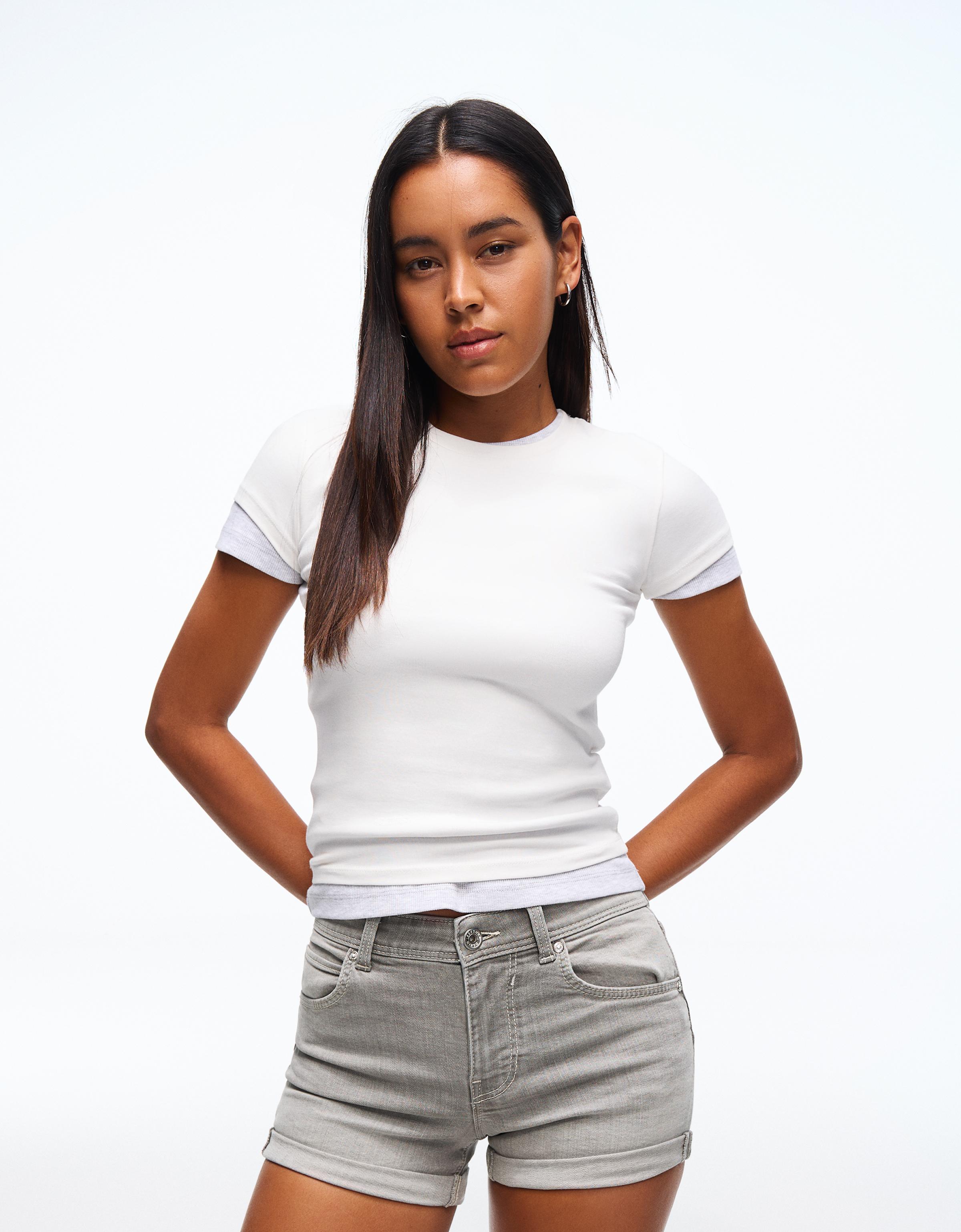 Roll-up denim shorts