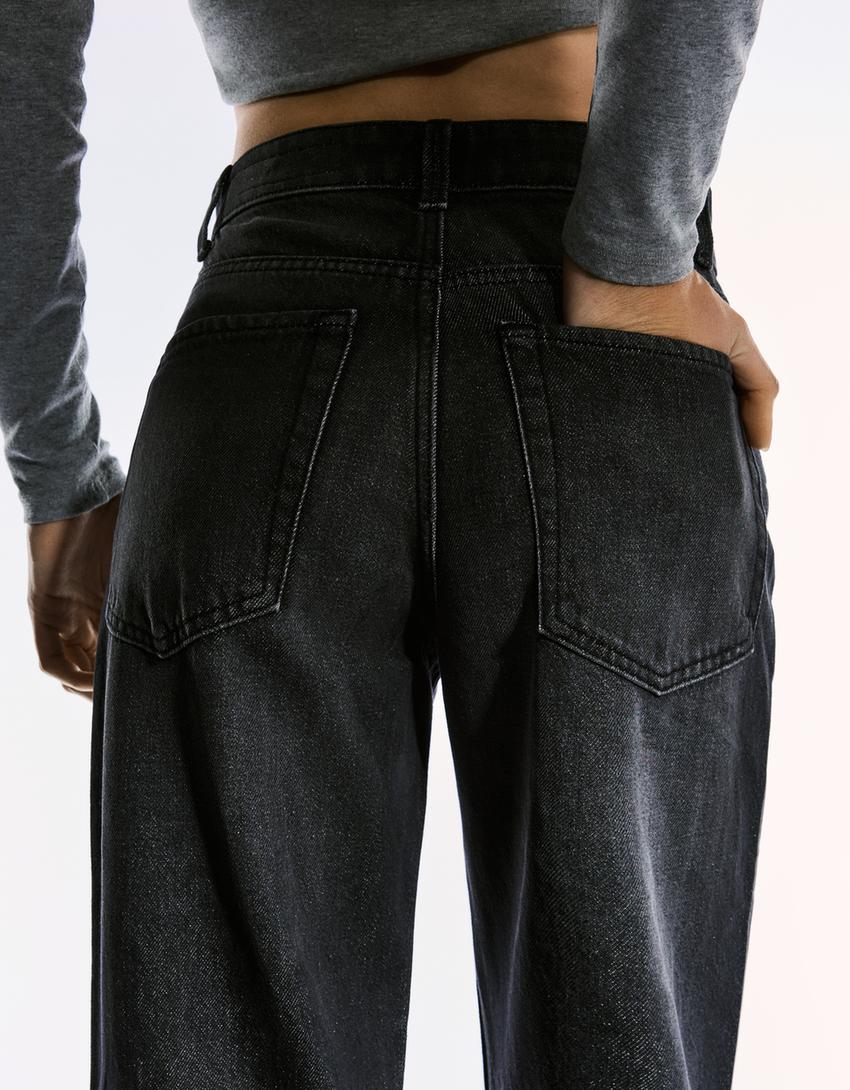 Blugi wide leg straight-Negru-1