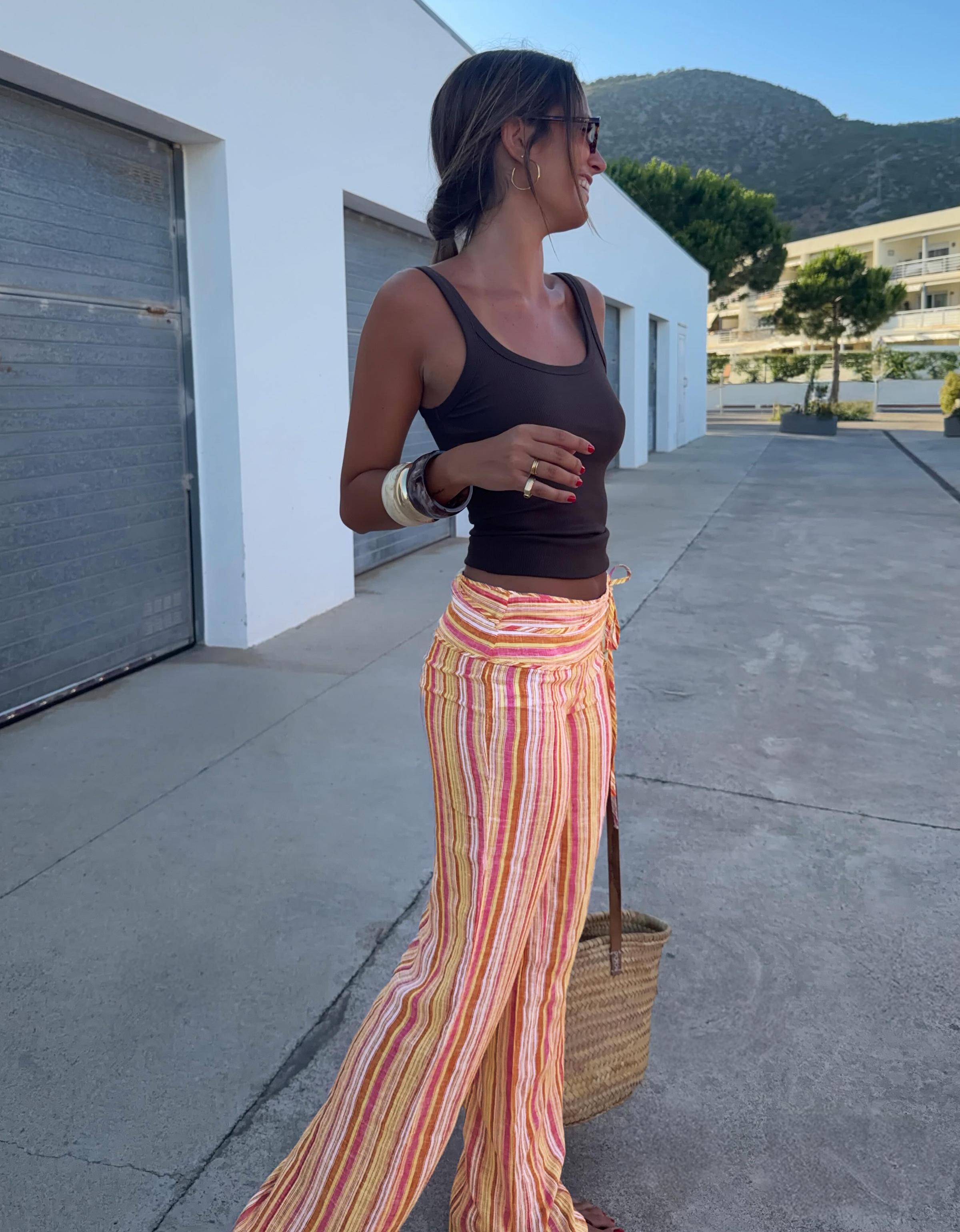 Striped trousers with linen — Yellow