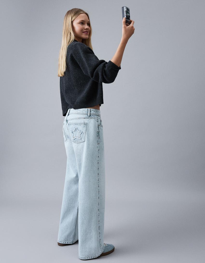 Jeans baggy tachas estrellas-Azul claro