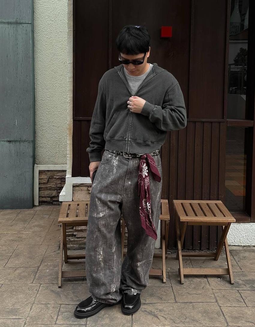 Super baggy broek met print-Bruin
