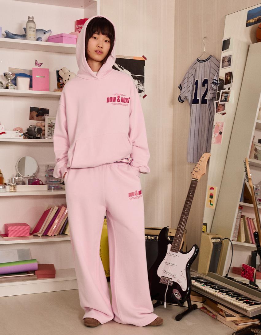 Sweatshirt capuz estampado-Rosa