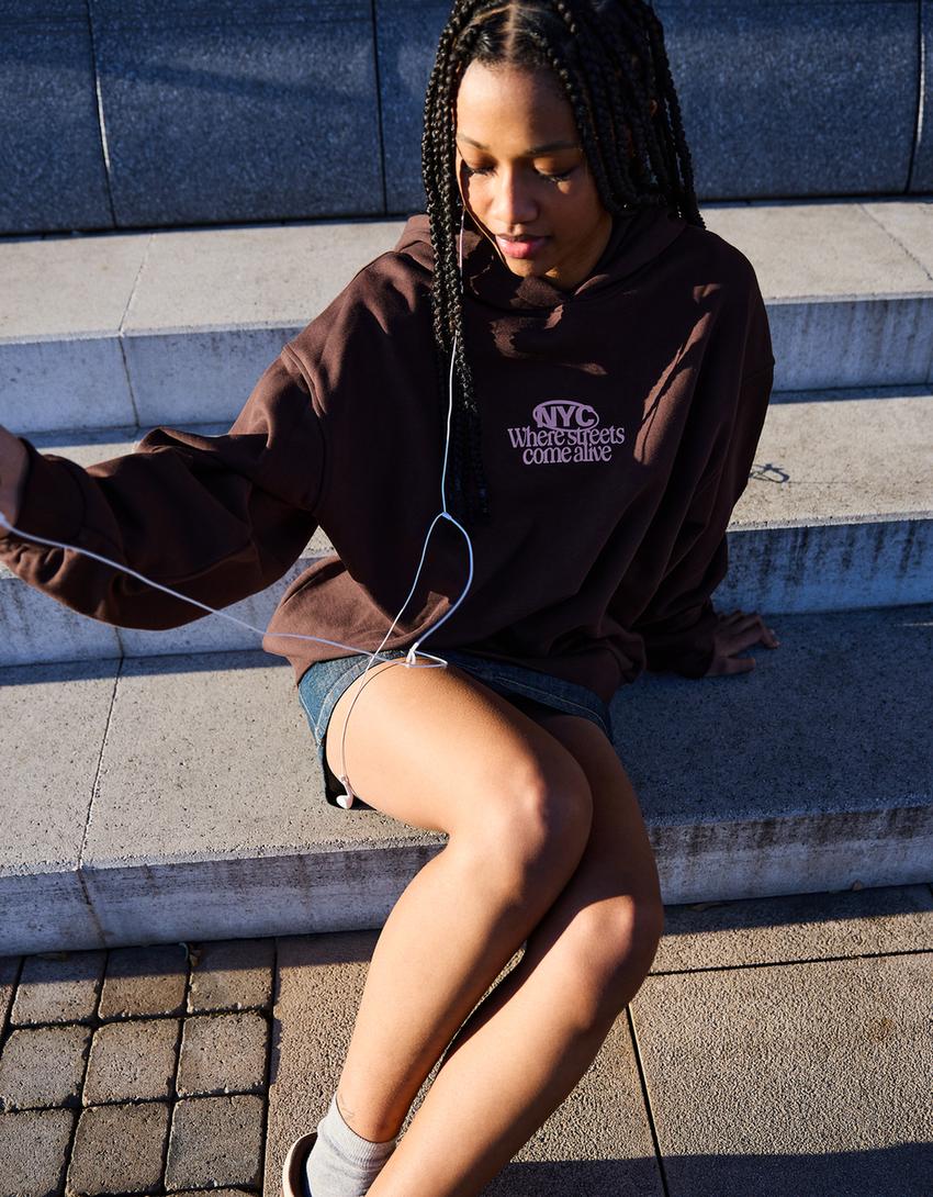 Sweatshirt capuz padrão-Marrom