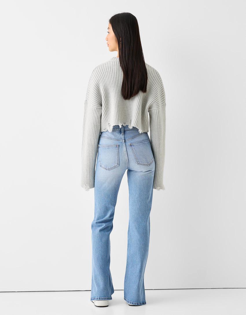 Flared split hem comfort jeans-Light blue-2