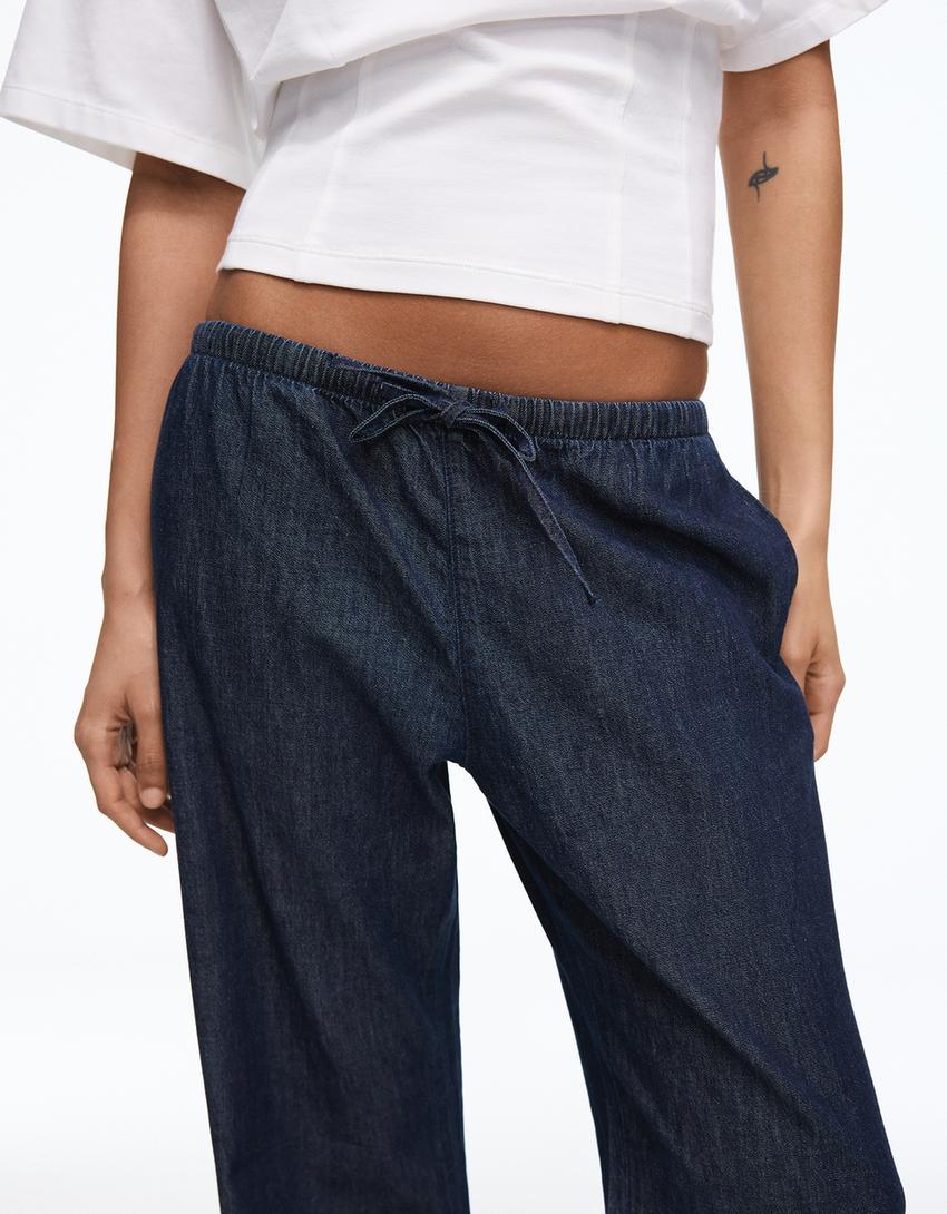 Flared jeans with elasticated waist-Navy