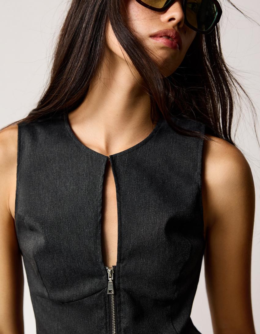 Top cremallera-Gris oscuro