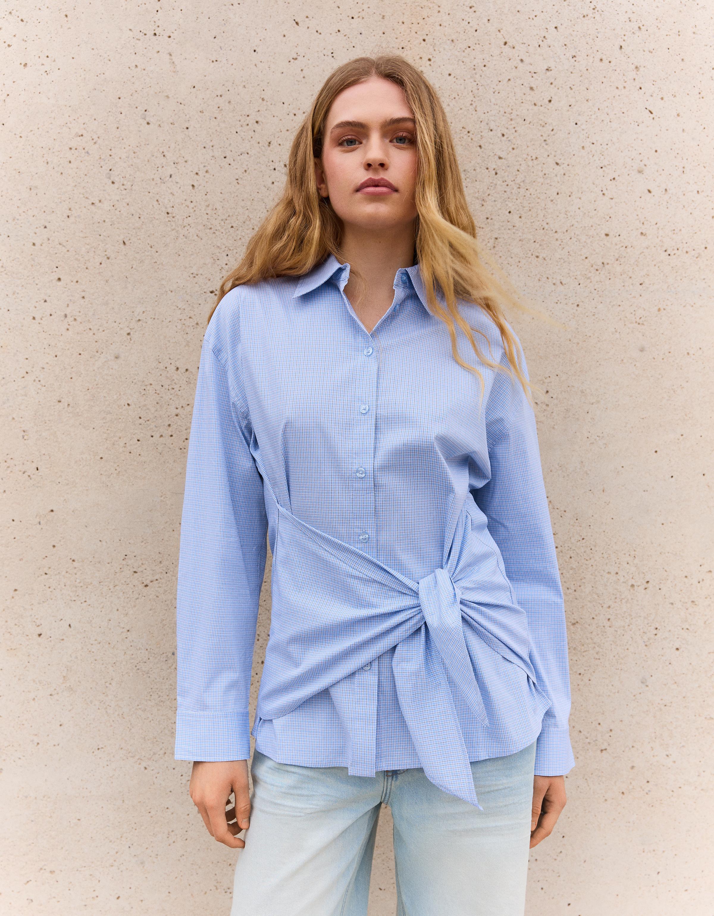 Oversize poplin shirt with bow