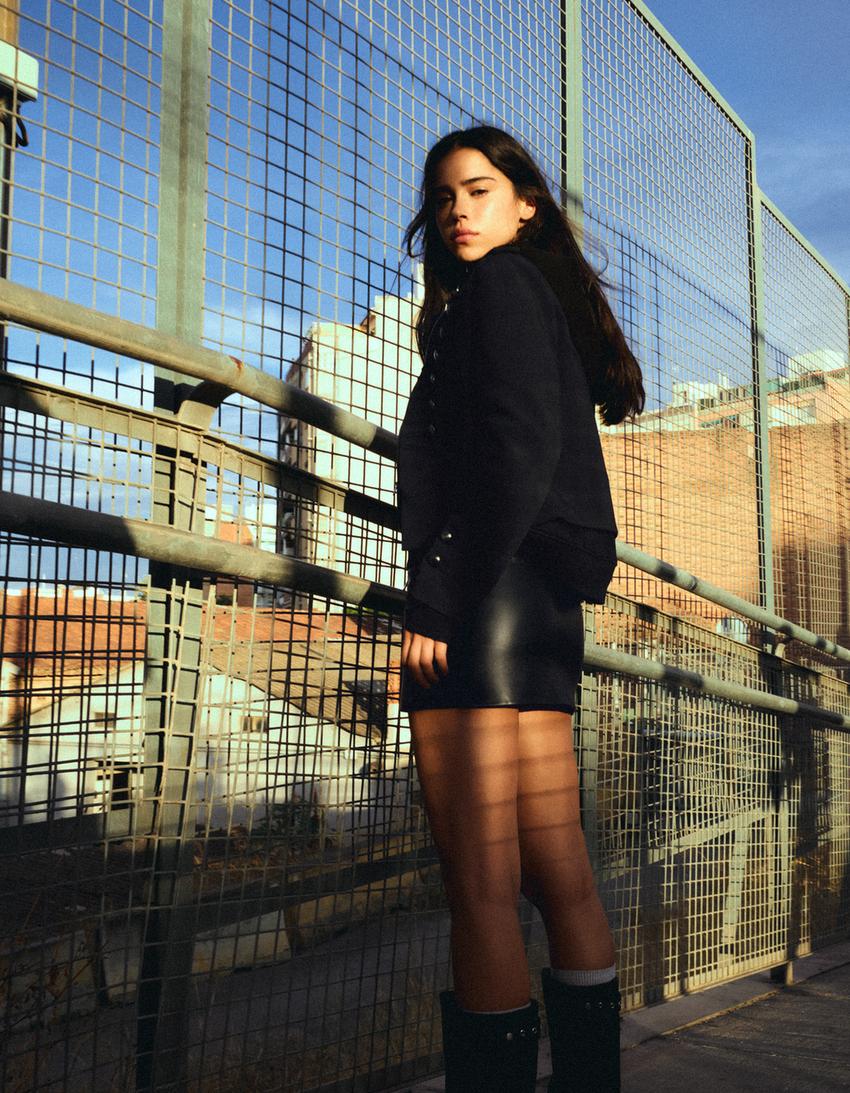 Faux leather mini skirt-Black