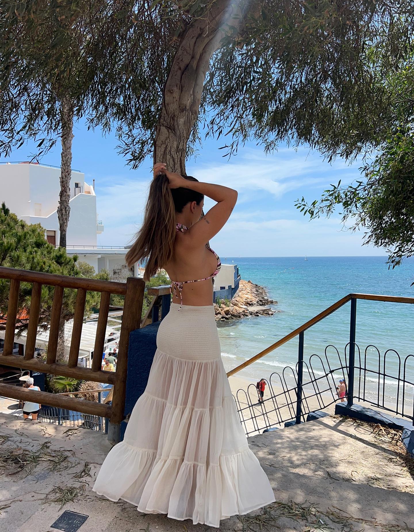 Bershka plisowana spódnica maxi kremowy