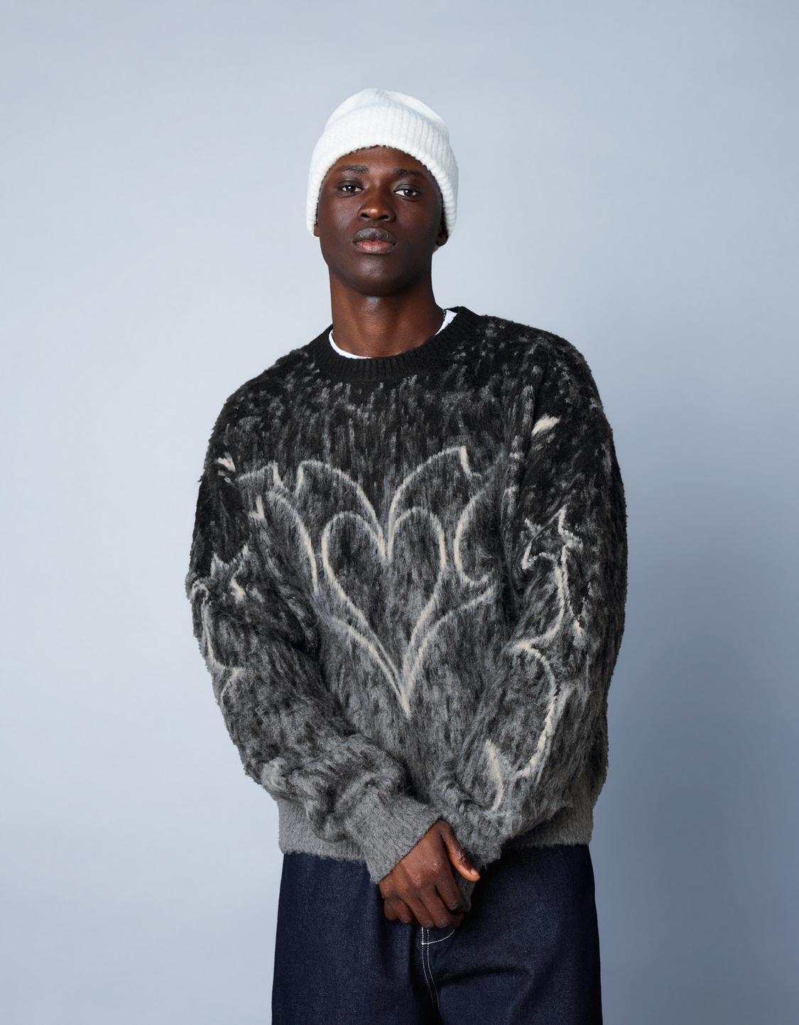 Printed brushed effect sweater