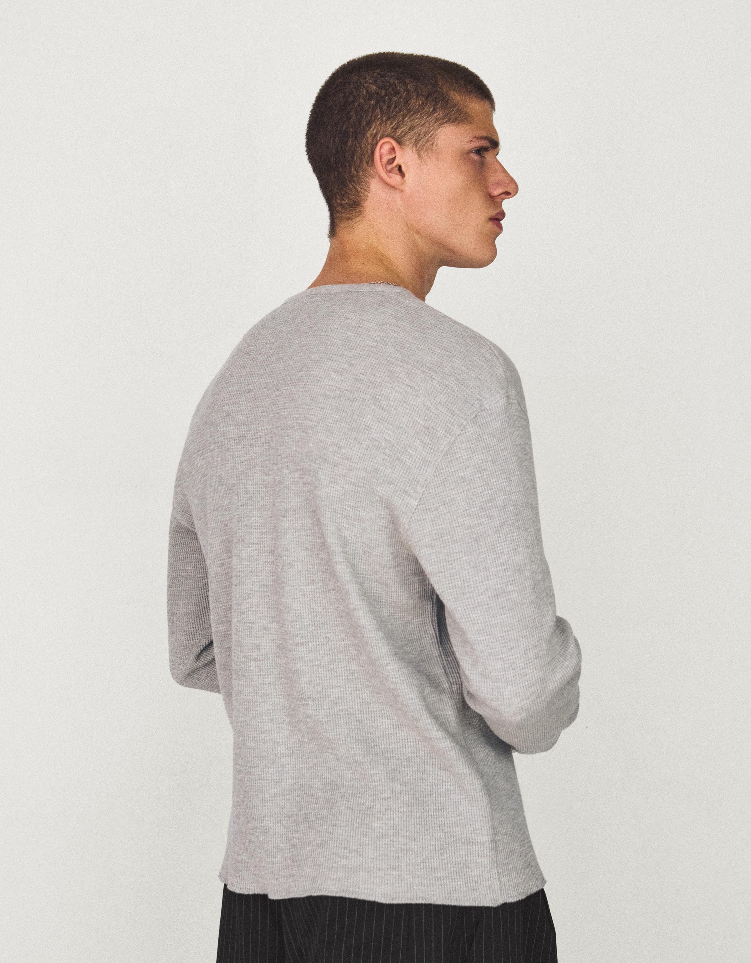 Slim fit long sleeve henley T-shirt — Grey