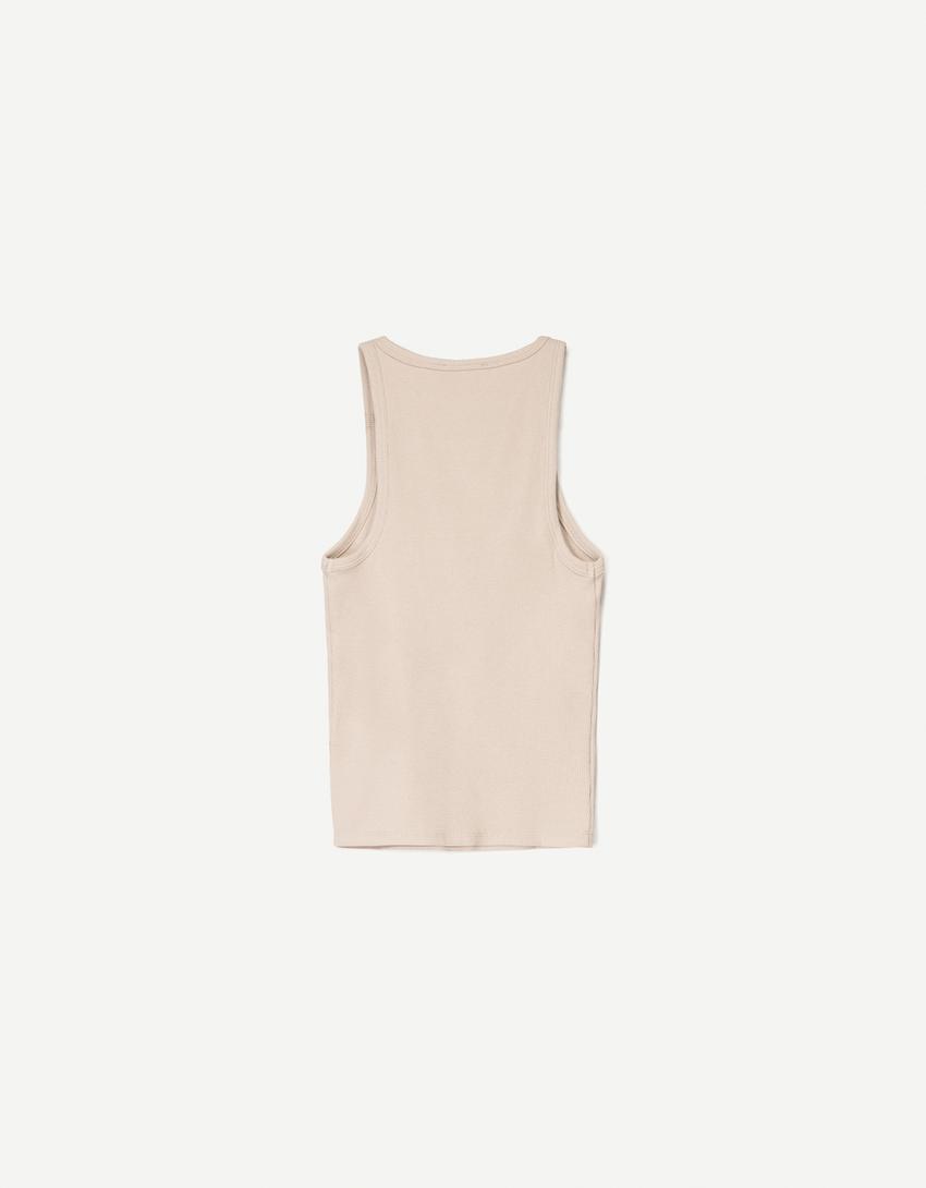Ribbestrikket T-skjorte uten ermer-Sand-4