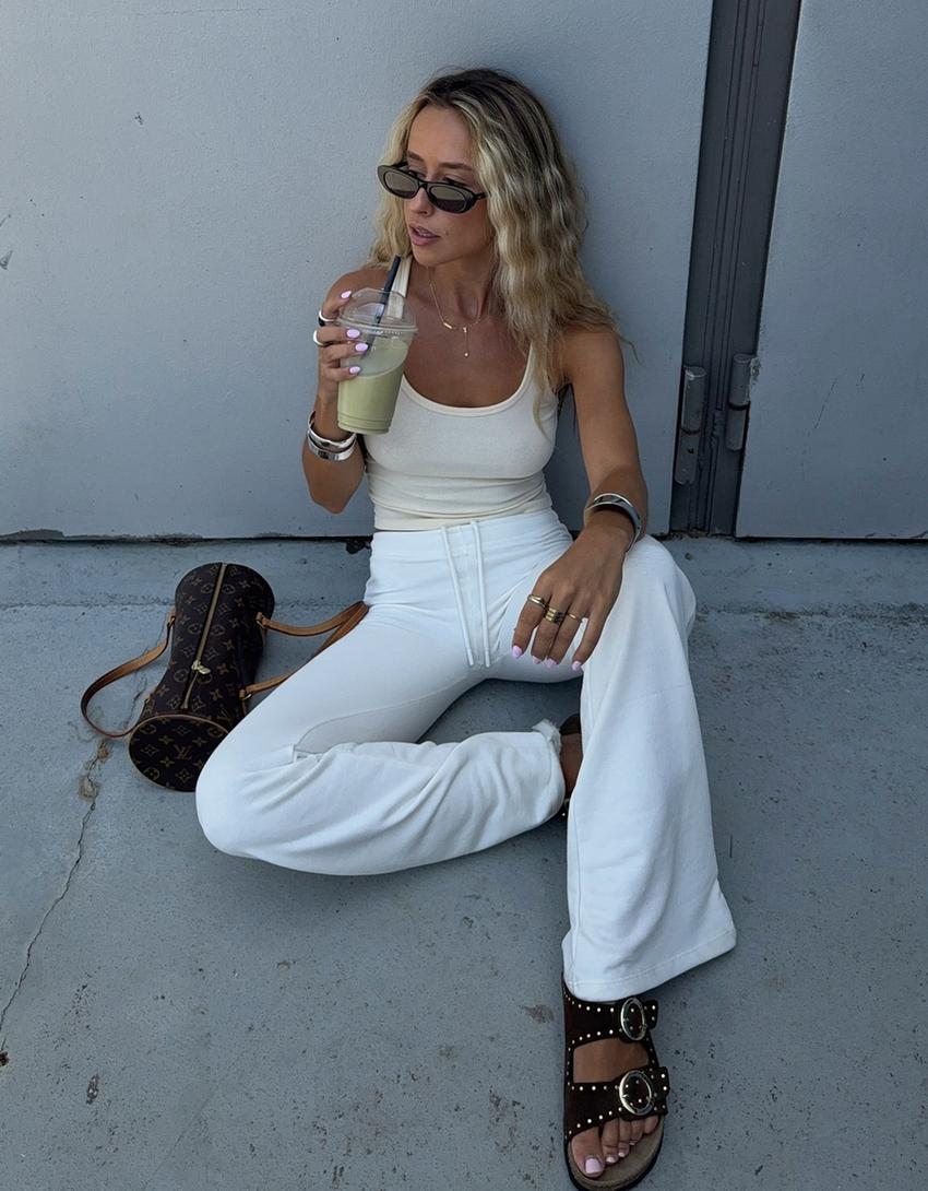 Studded plush pants-Off white