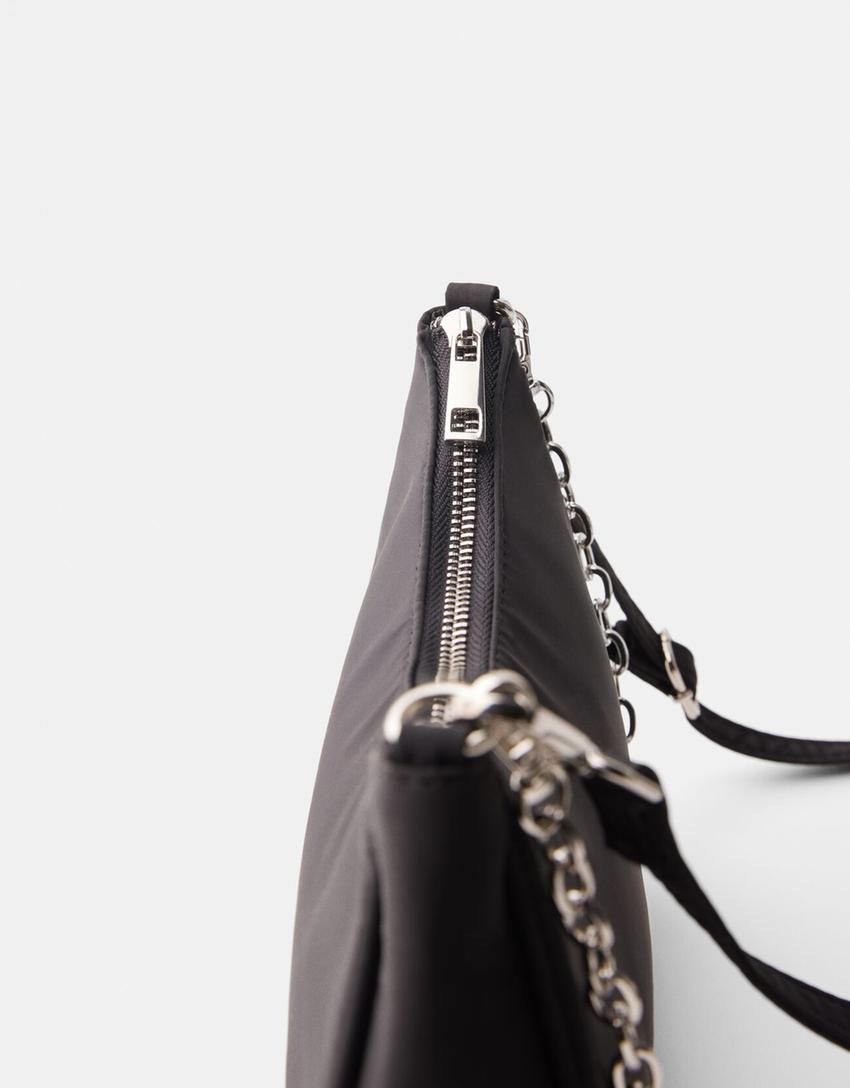 Sac bandoulière multiposition satinée chaîne-Noir-2