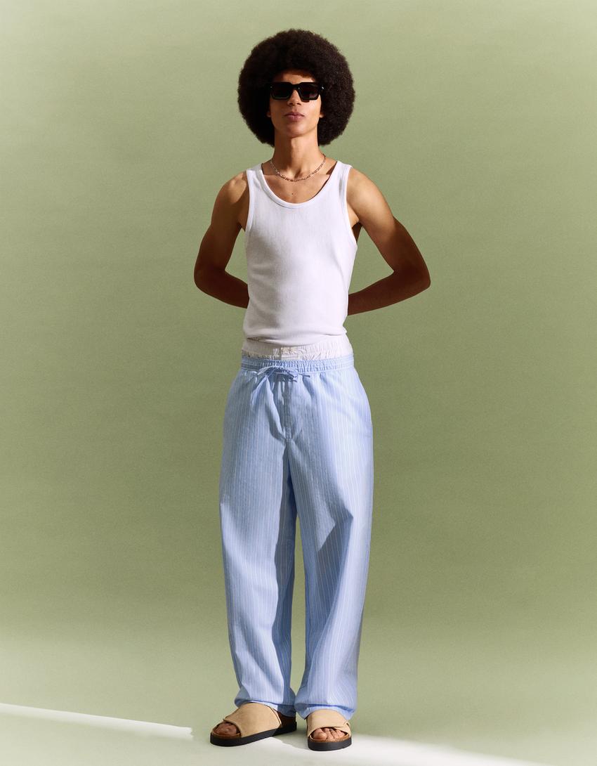 Pantalon baggy jogging rayures-Bleu clair-3