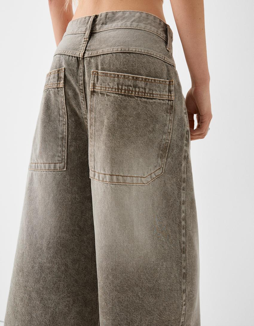 Calções bermuda denim super baggy-Verde-6