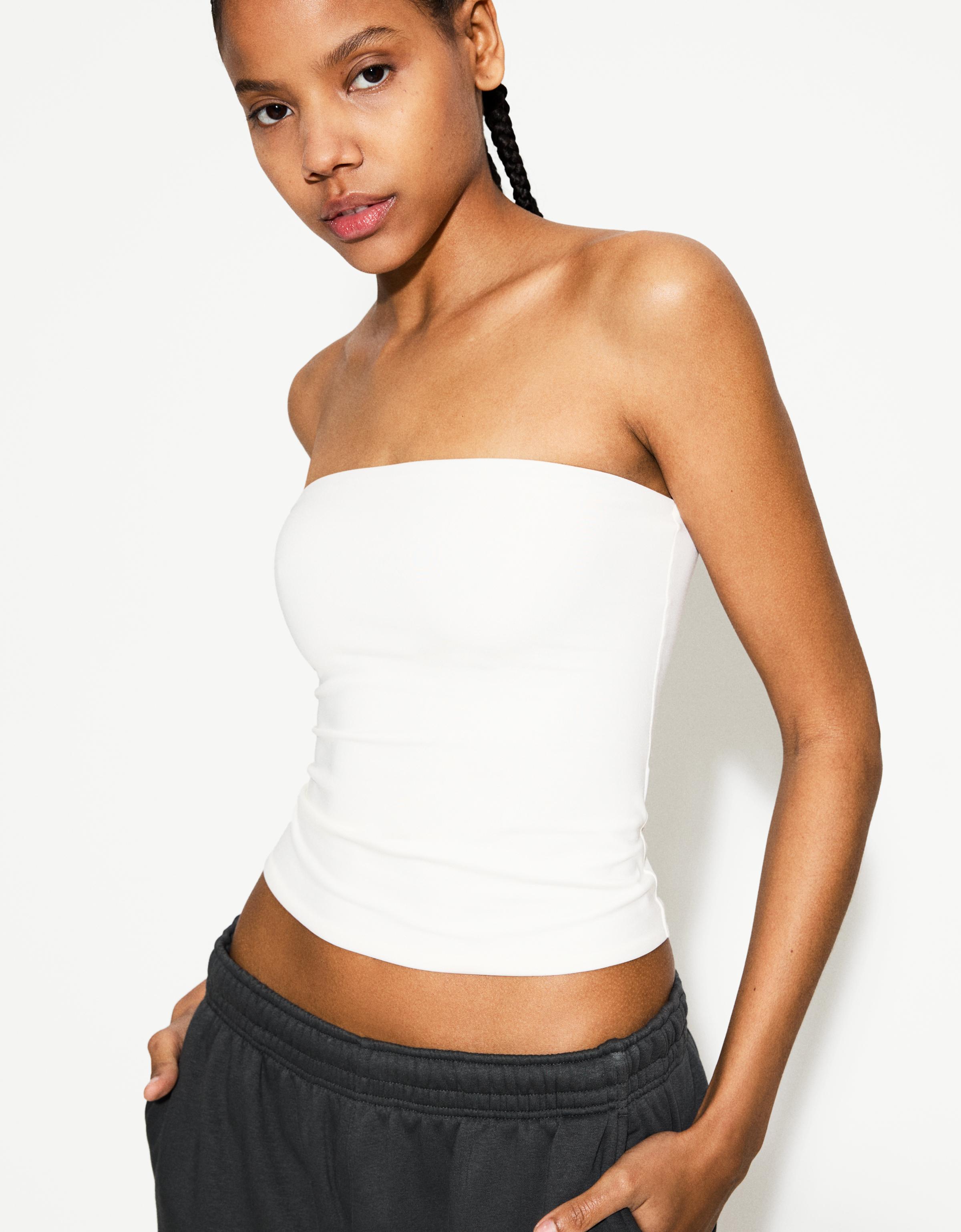 Bershka Bandeau-Top Damen L Rohweiß