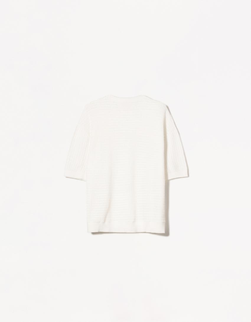 Short sleeve textured weave T-shirt-White