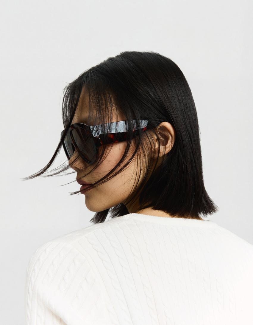 Kardigan kancing button-up anyaman-Krem