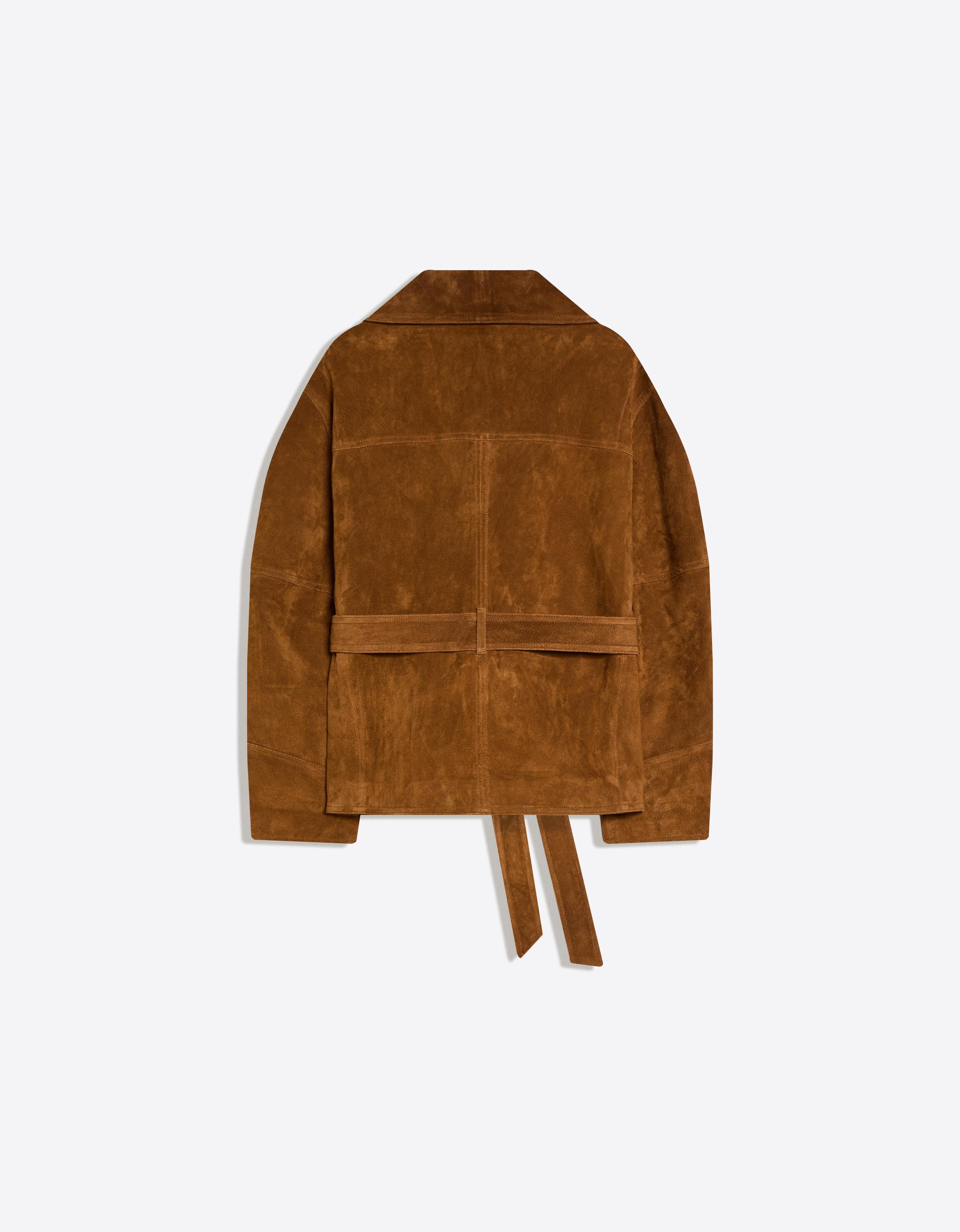 Suede jacket with belt — Brown