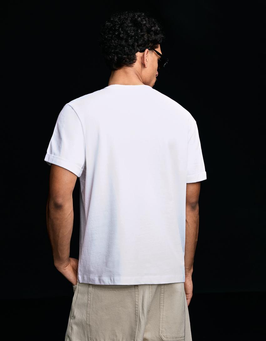 Camiseta manga corta roll up print-Blanco