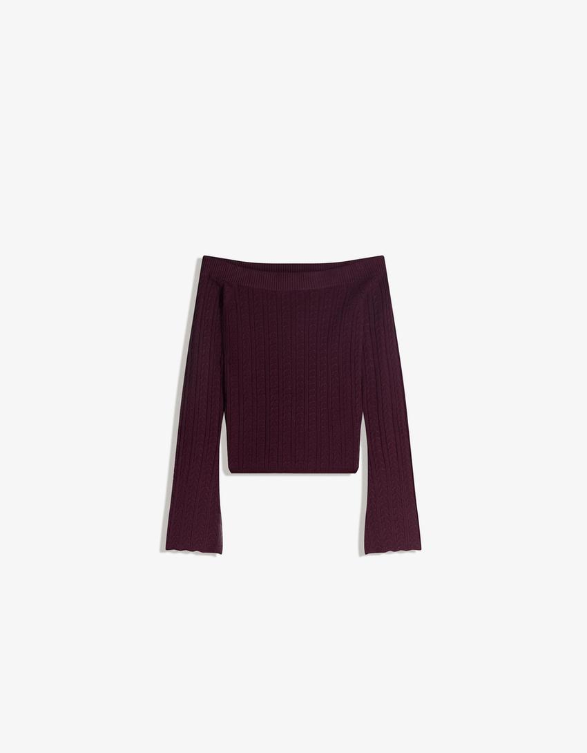Komplet: sweter i plecione spodnie o kroju flare-Komplet: sweter i plecione spodnie o kroju flare