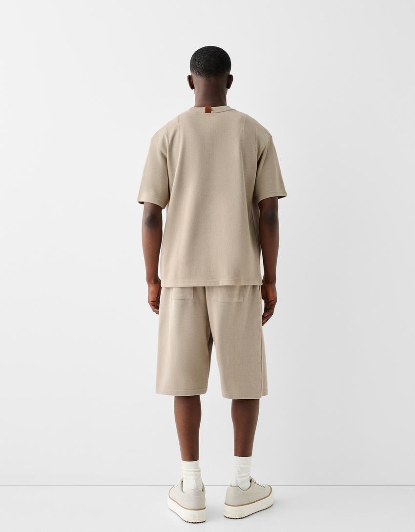 T-shirt manga curta boxy fit nervuras-Pedra-1